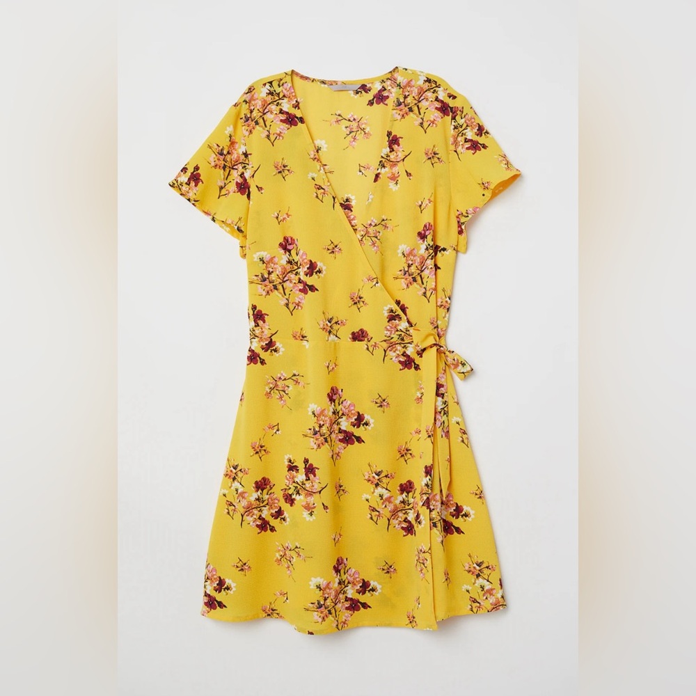 🆕H&M Floral Yellow Wrap Dress
